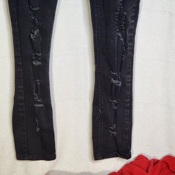 Dollhouse You Are Beautiful Black Destructed Cotton Poly Span Skinny Jeans 11/12 - Picture 7 of 16